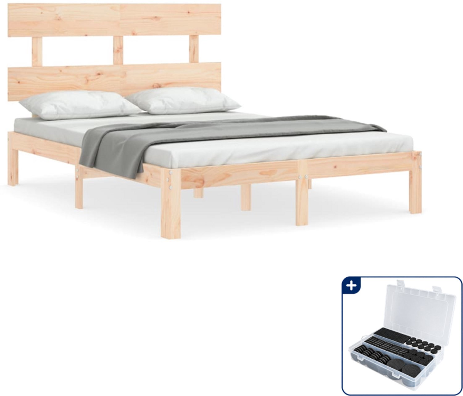 vidaXL bedframe - 140 x 190 cm - massief grenenhout - Inclusief antikrasvilt 177-delig Bruin