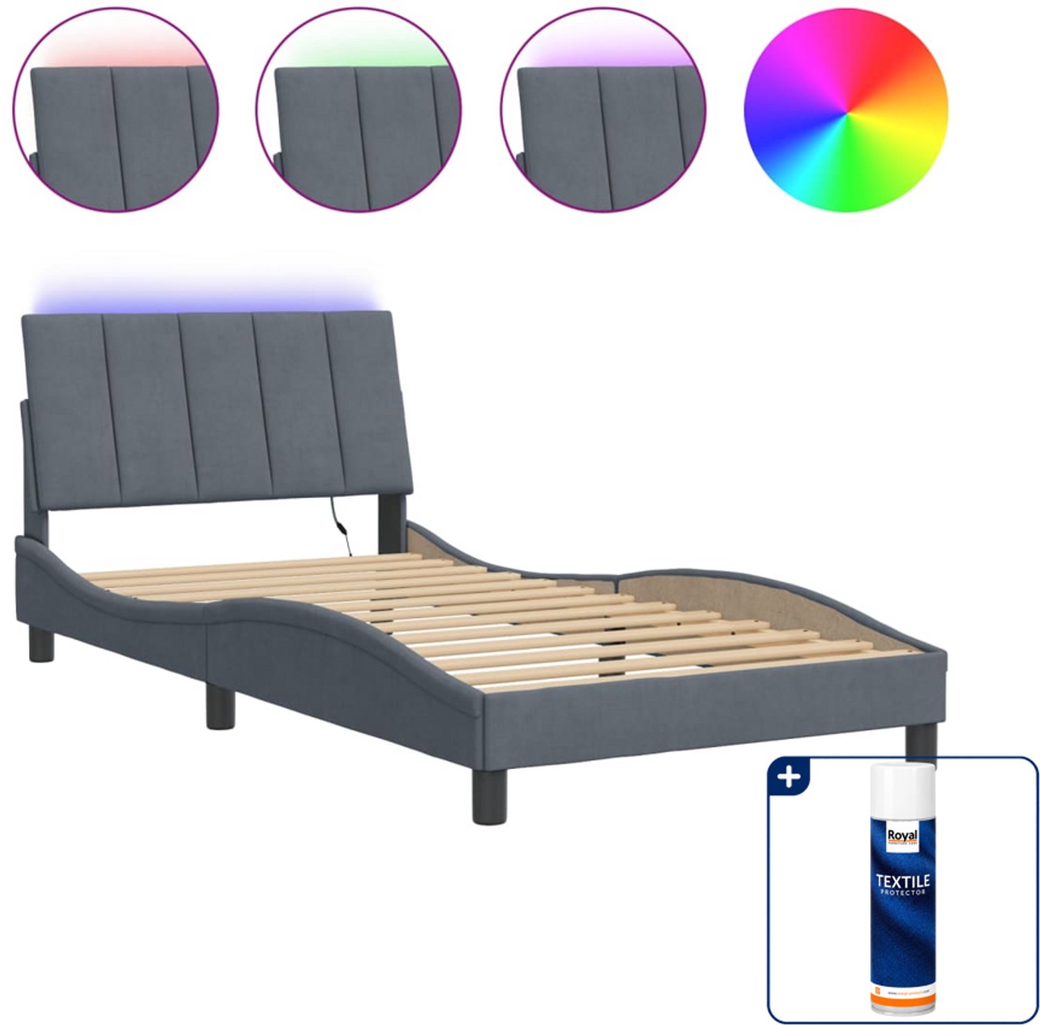 vidaXL Bedframe Hanko - 100 x 200 cm - donkergrijs - Inclusief textielbeschermer 500 ml Wit
