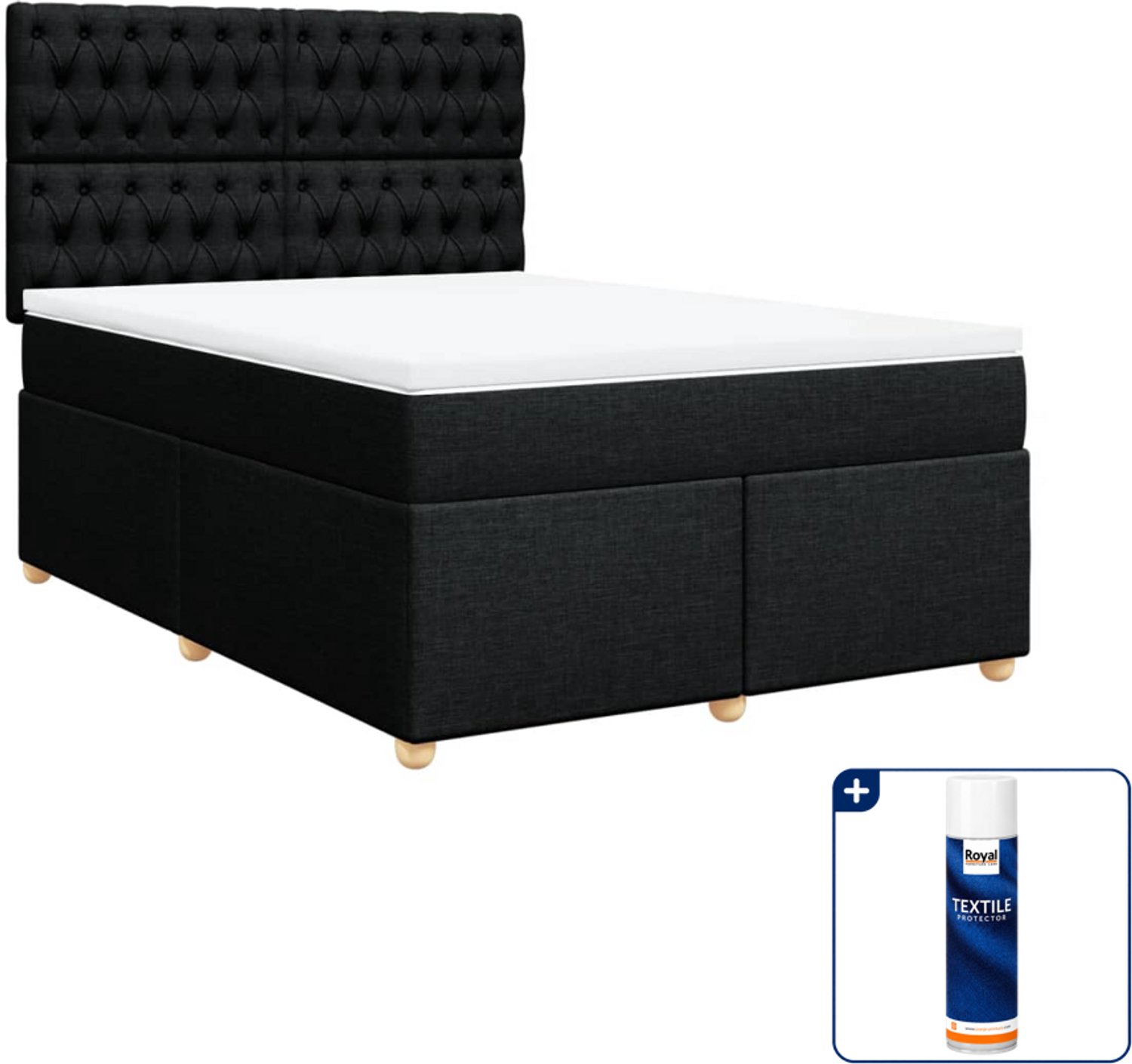 vidaXL boxspring met matras - Small double - 140 x 200 cm - zwart - Inclusief textielbeschermer 500 ml