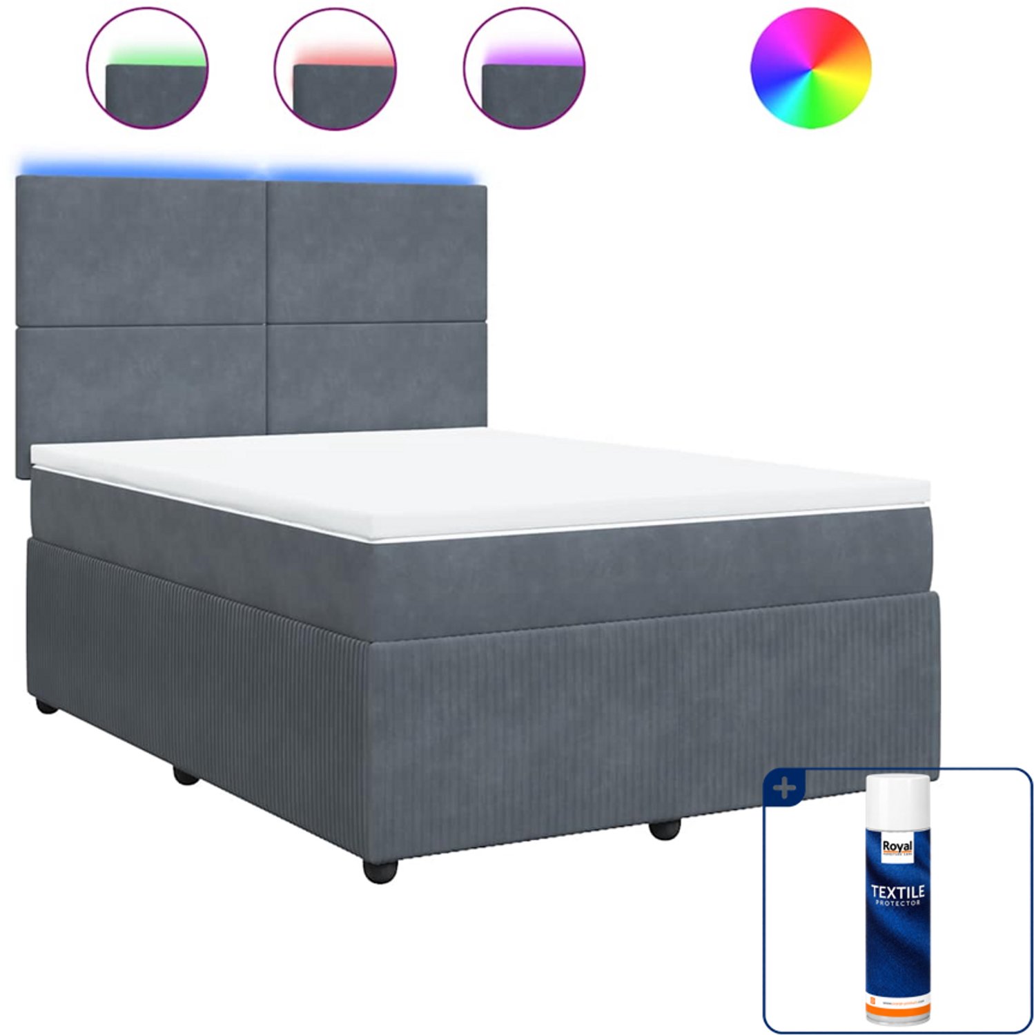 vidaXL boxspring met matras - 140 x 190 cm - fluweel - donkergrijs - Inclusief textielbeschermer 500 ml Bruin