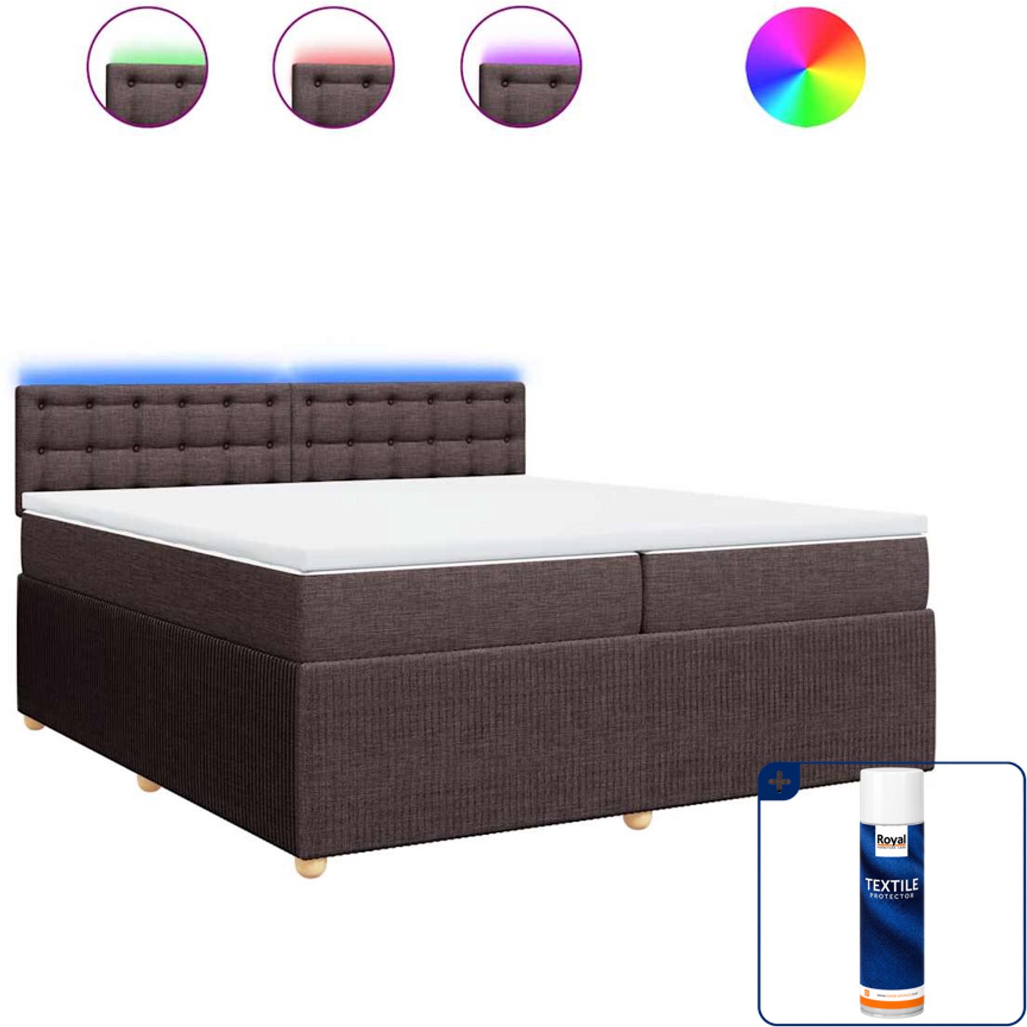 vidaXL Boxspring - Super kingsize - 200 x 200 cm - donkerbruin - Inclusief textielbeschermer 500 ml