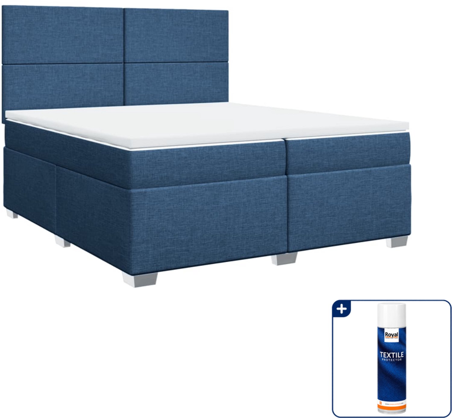 vidaXL Boxspring - 200 x 200 cm - blauw - Inclusief textielbeschermer 500 ml