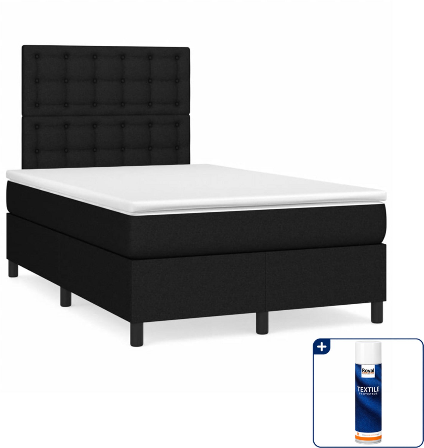 vidaXL boxspring met matras 120 x 200 cm - stof - zwart - Inclusief textielbeschermer 500 ml