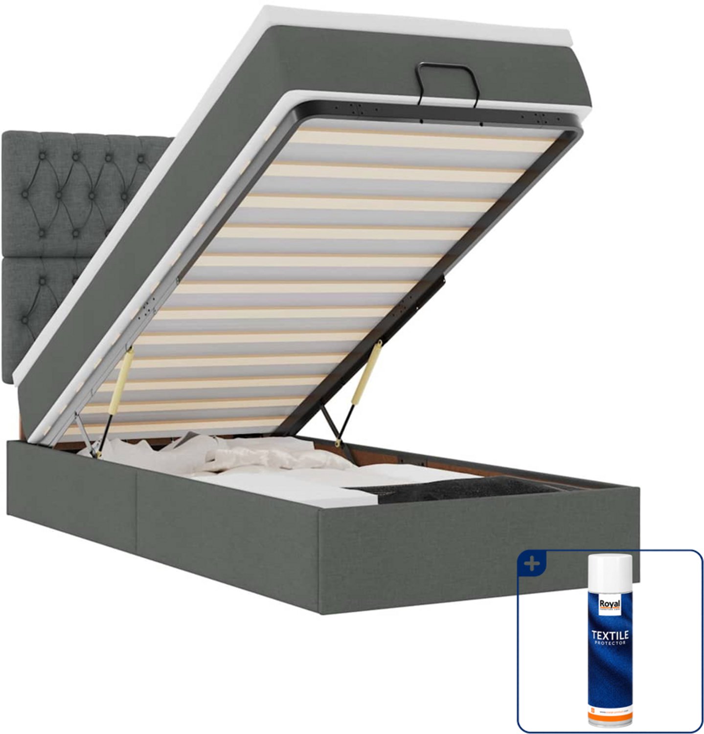 vidaXL bed met matras en led - 80 x 200 cm - stof - donkergrijs - Inclusief textielbeschermer 500 ml Blauw