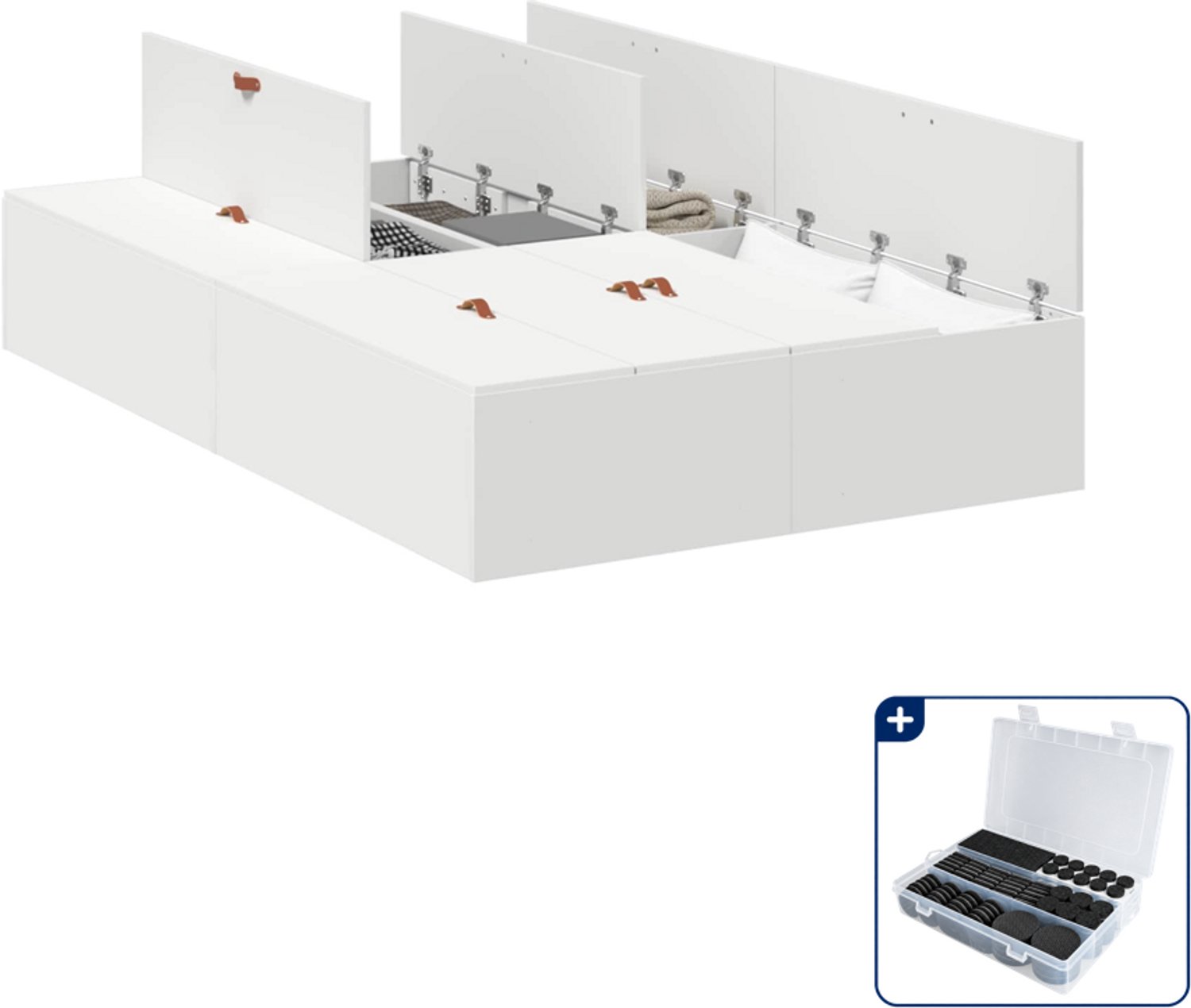 vidaXL opbergbedframe - 120 x 200 cm - wit - Inclusief antikrasvilt 177-delig