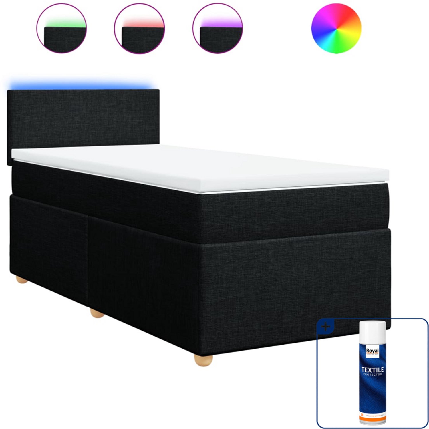 vidaXL boxspring met matras - 80 x 200 cm - stof - zwart - Inclusief textielbeschermer 500 ml