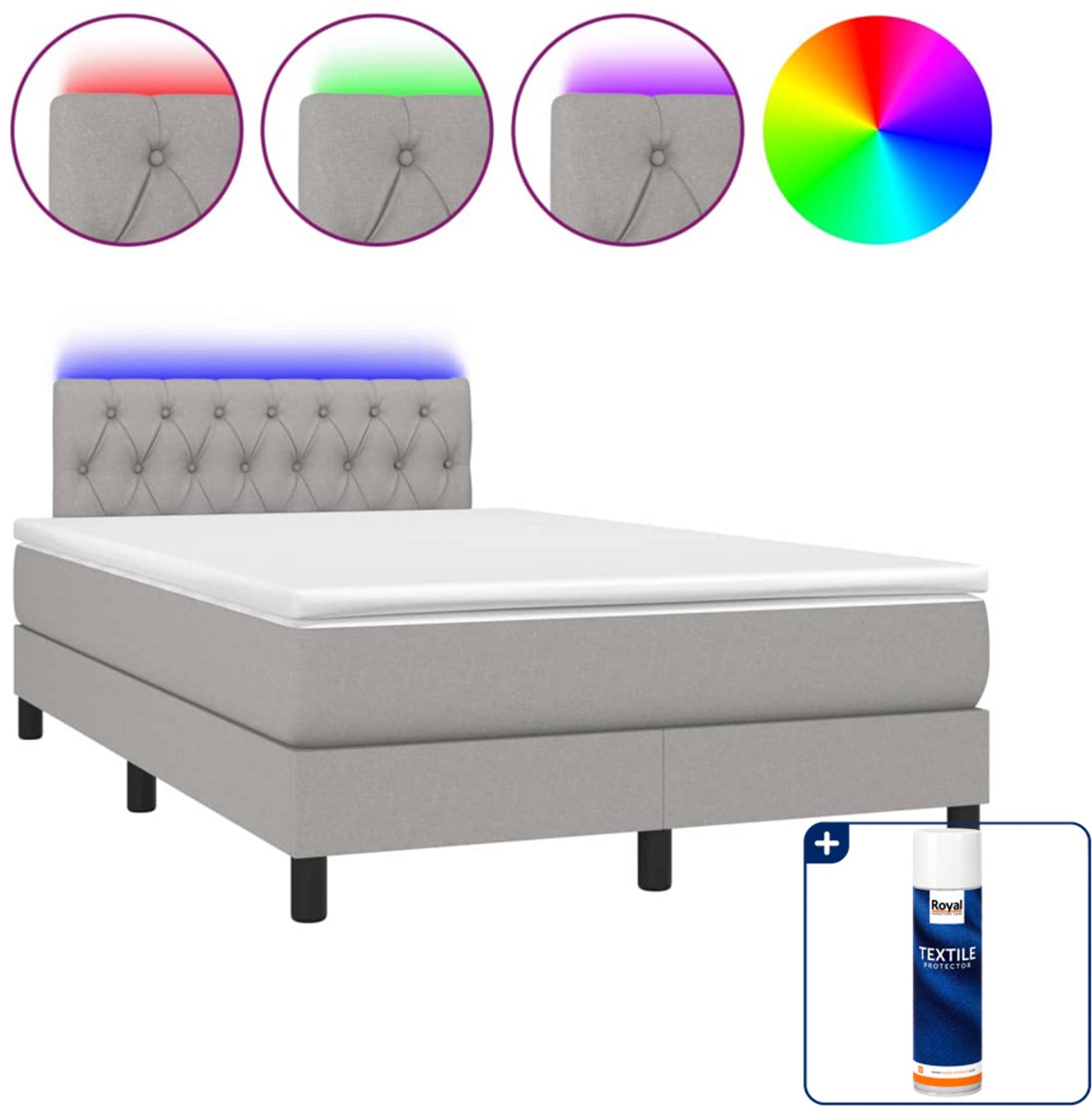 vidaXL boxspring met matras en LED - 120 x 190 cm - lichtgrijs - Inclusief textielbeschermer 500 ml