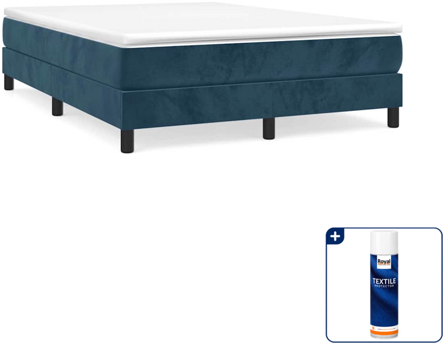 vidaXL boxspring met matras 140 x 190 cm - fluweel - donkerblauw - Inclusief textielbeschermer 500 ml