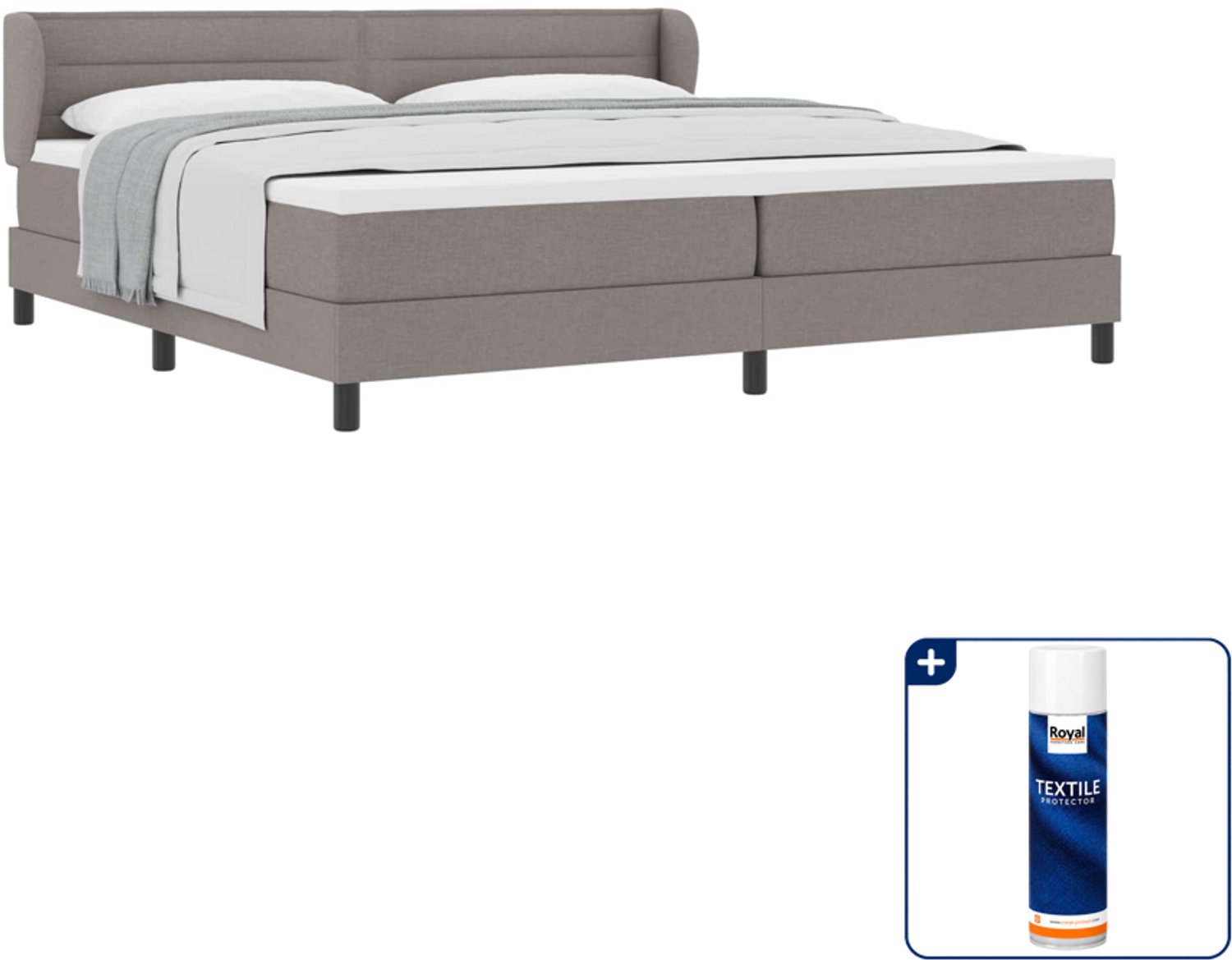 vidaXL boxspringbed - 200 x 200 cm - taupe - Inclusief textielbeschermer 500 ml