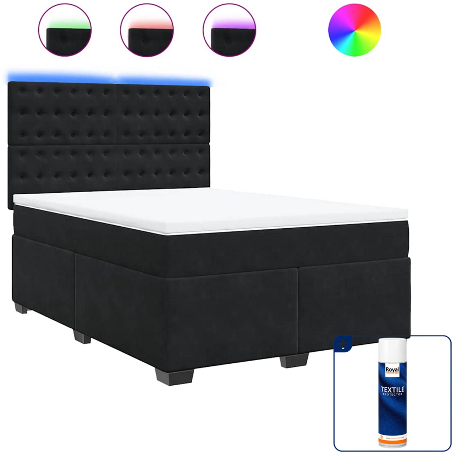 vidaXL boxspring met matras - 140 x 190 cm - fluweel - zwart - Inclusief textielbeschermer 500 ml