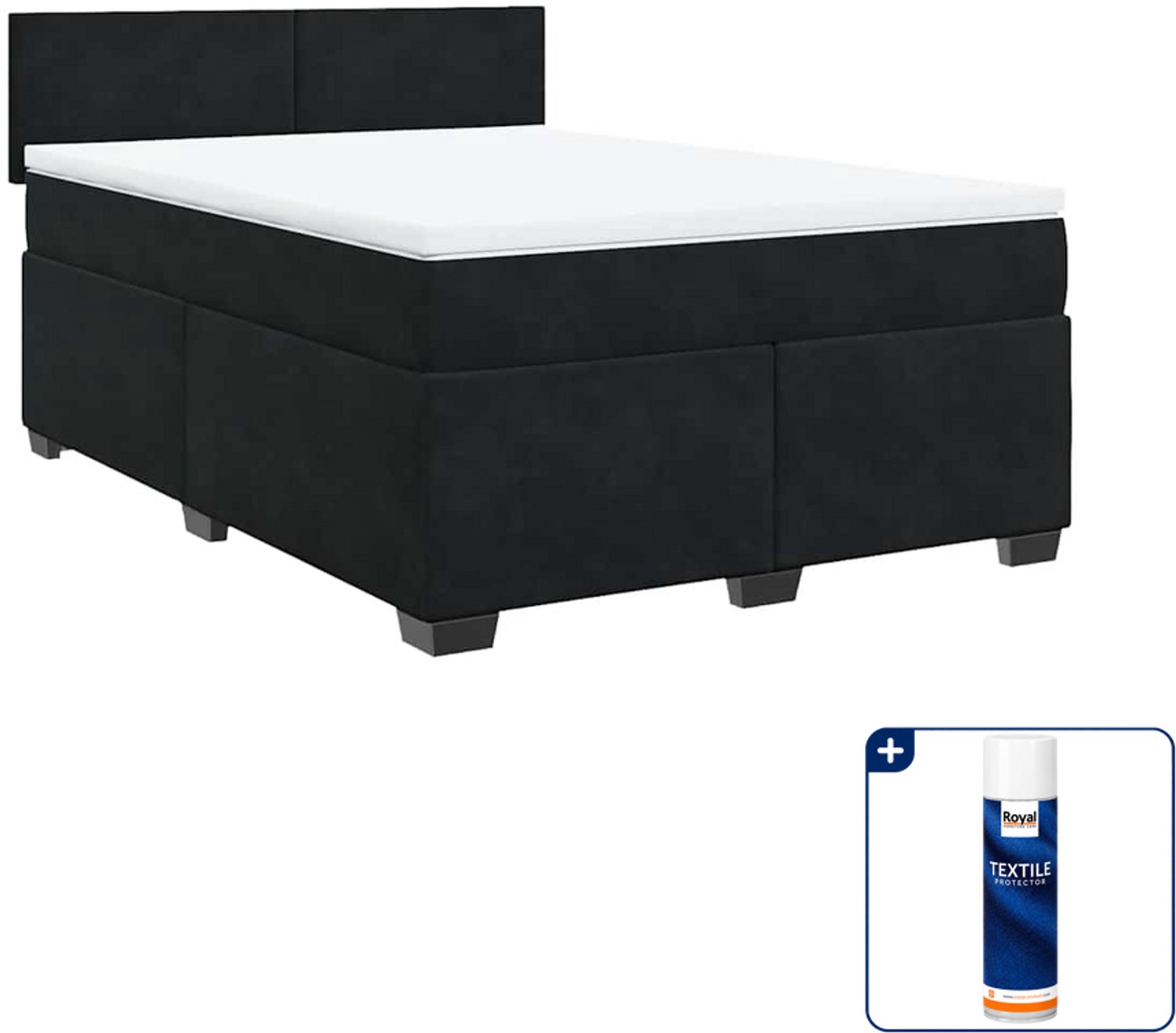 vidaXL boxspring met matras - Queensize - 160 x 200 cm - zwart - Inclusief textielbeschermer 500 ml