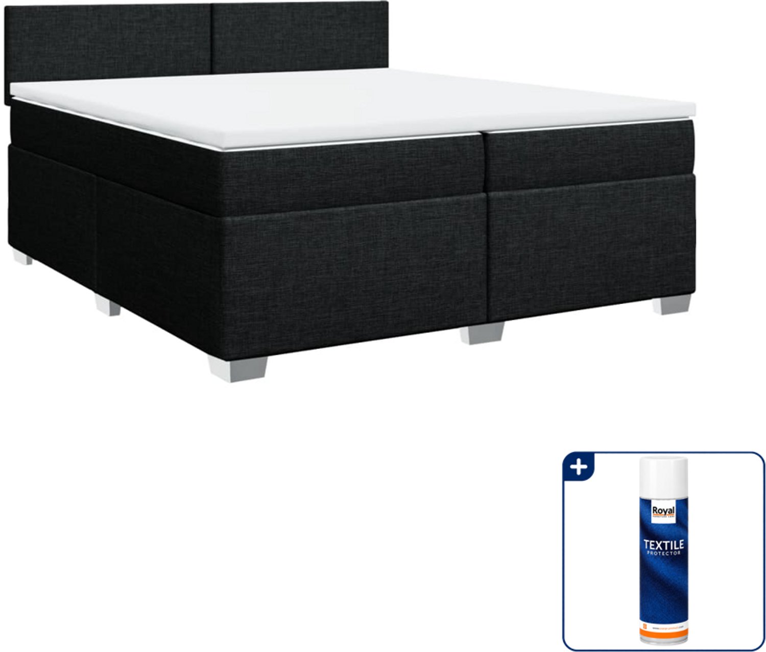 vidaXL Boxspring - Super kingsize - 200 x 200 cm - stof - zwart - Inclusief textielbeschermer 500 ml