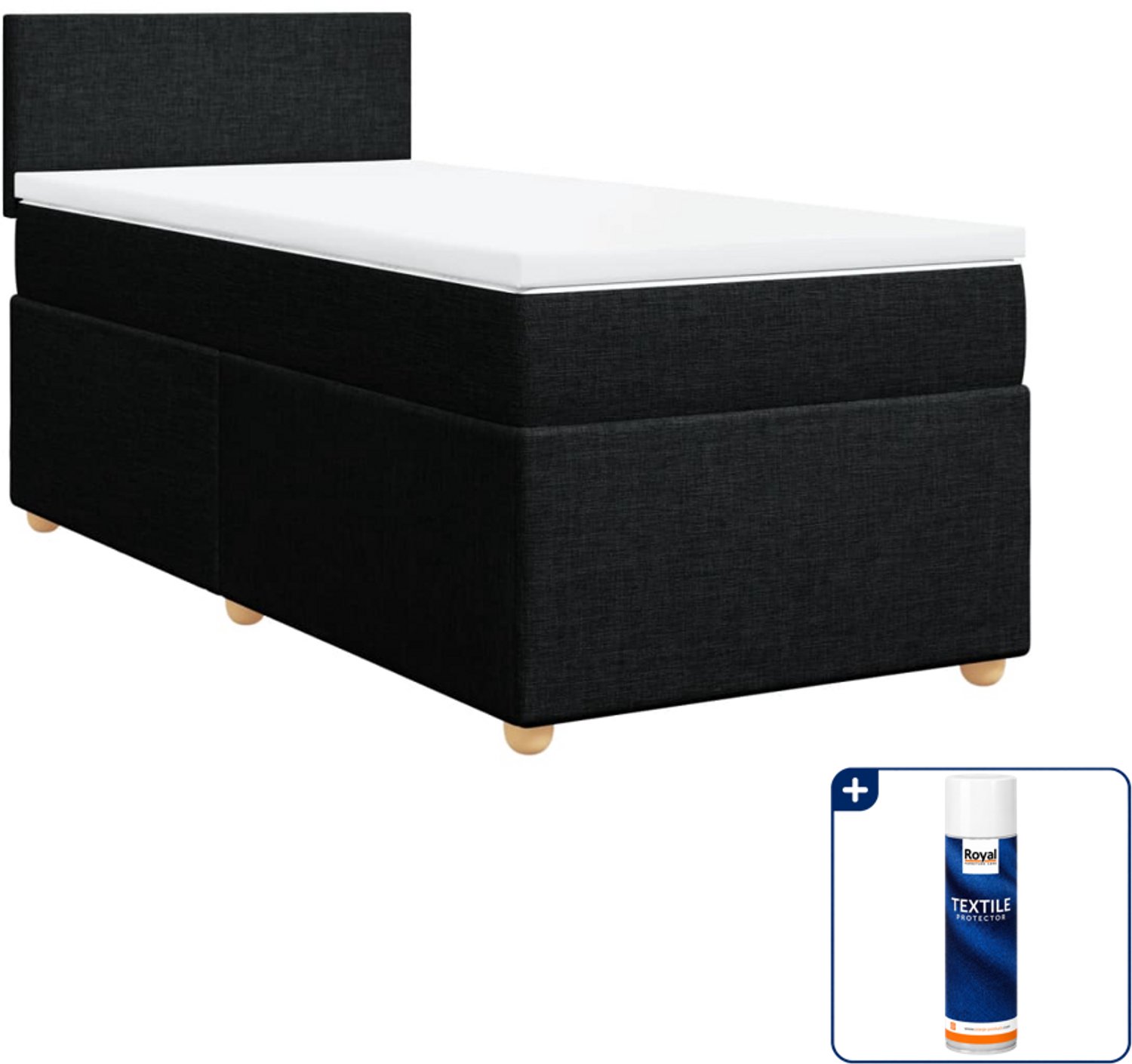 vidaXL boxspring met matras - 100 x 200 cm - stof - zwart - Inclusief textielbeschermer 500 ml
