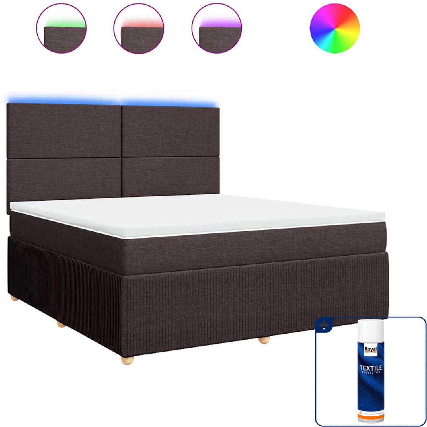 vidaXL boxspring Kingsize - 180 x 200 cm - donkerbruin - Inclusief textielbeschermer 500 ml