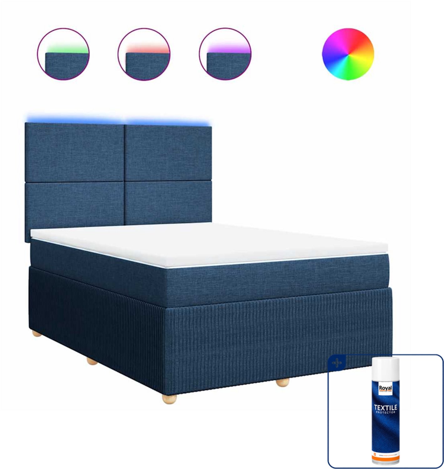 vidaXL boxspring met matras - Small double - 140 x 200 cm - blauw - Inclusief textielbeschermer 500 ml