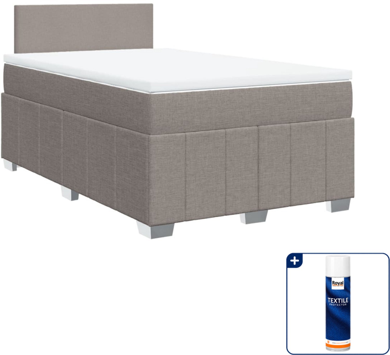 vidaXL boxspring met matras - 120 x 190 cm - stof - taupe - Inclusief textielbeschermer 500 ml