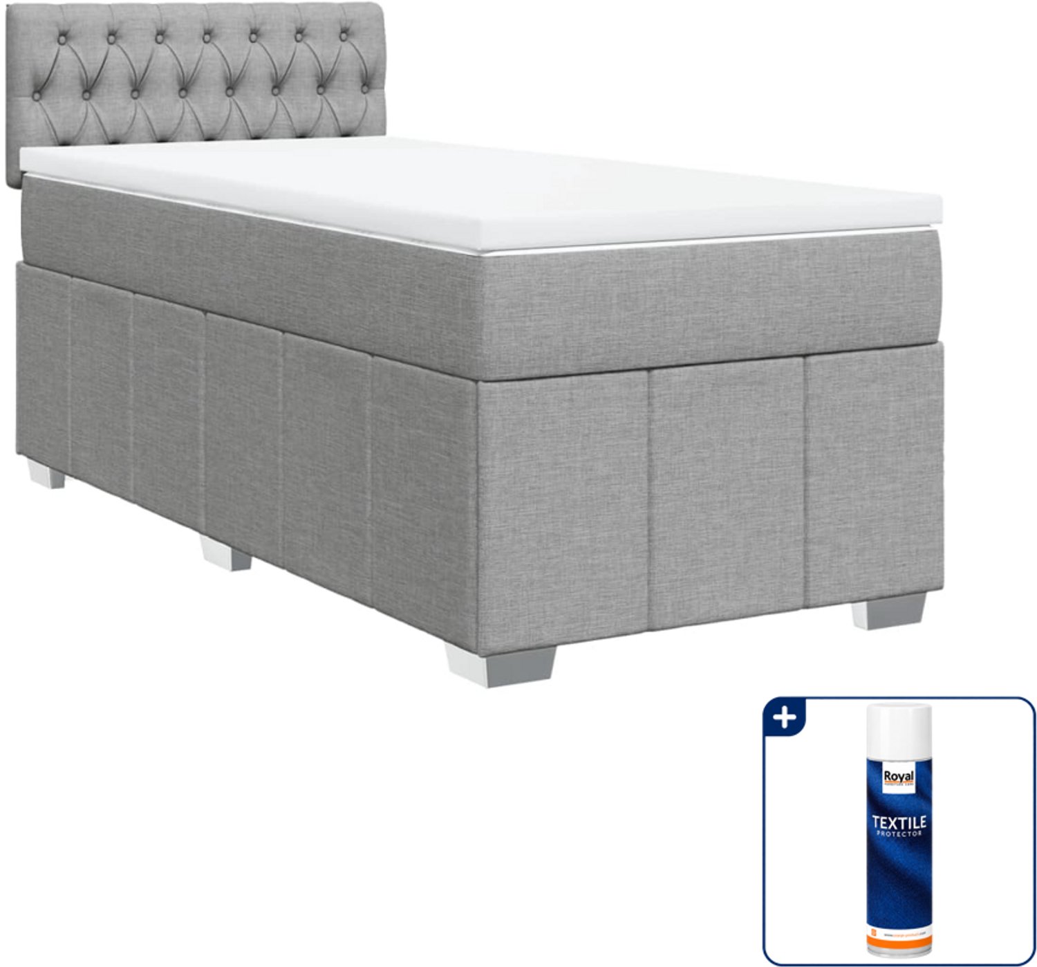 vidaXL boxspring met matras 90 x 200 cm - stof - lichtgrijs - Inclusief textielbeschermer 500 ml
