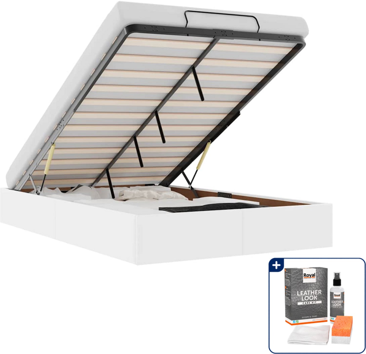 vidaXL bedframe - 120 x 200 cm - kunstleer - wit - Inclusief onderhoudsset voor kunstleer 150 ml Zwart