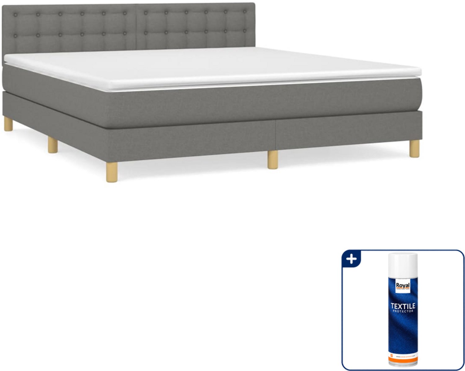 vidaXL Boxspring Kingsize - 180 x 200 cm - donkergrijs - Inclusief textielbeschermer 500 ml