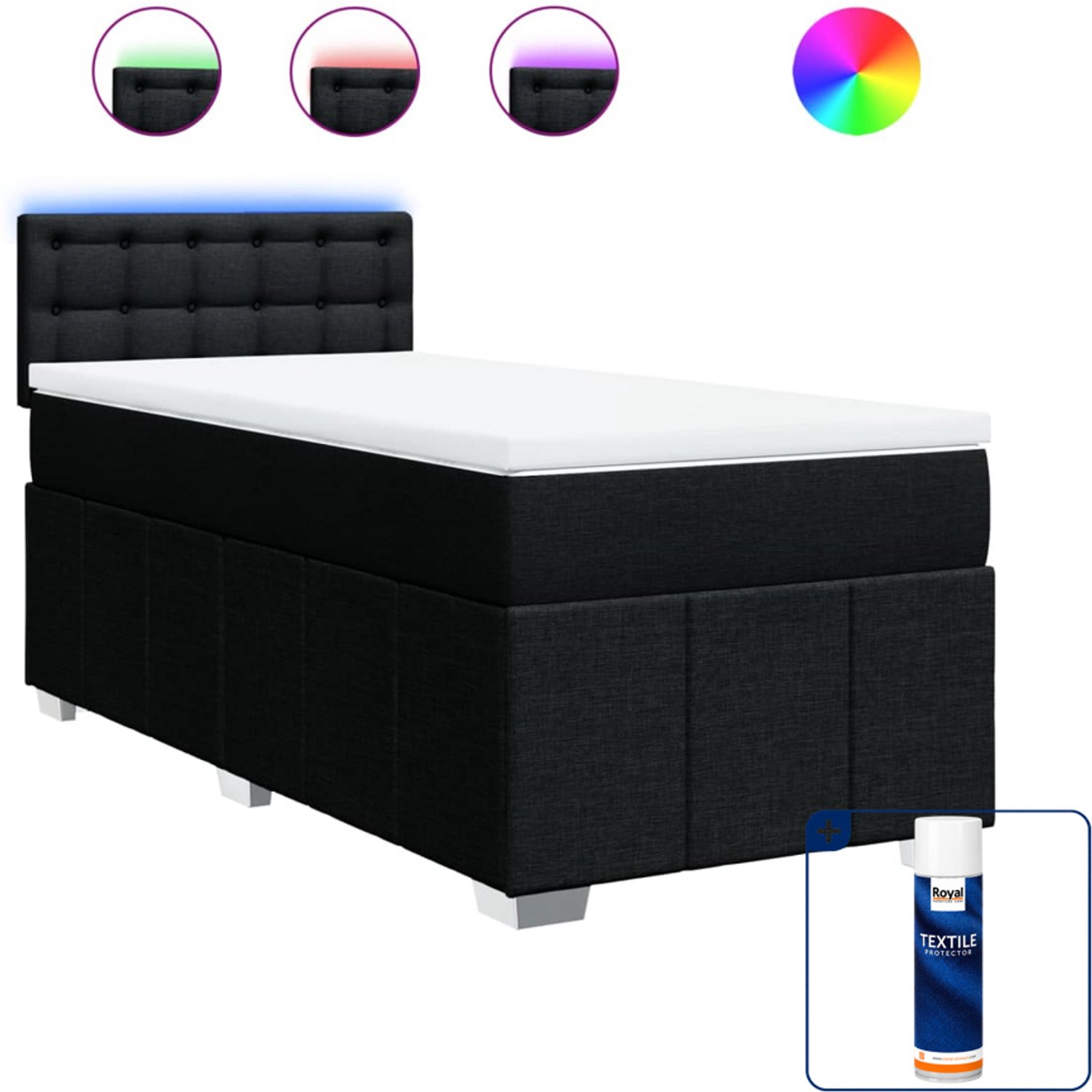 vidaXL boxspring met matras - 100 x 200 cm - stof - zwart - Inclusief textielbeschermer 500 ml