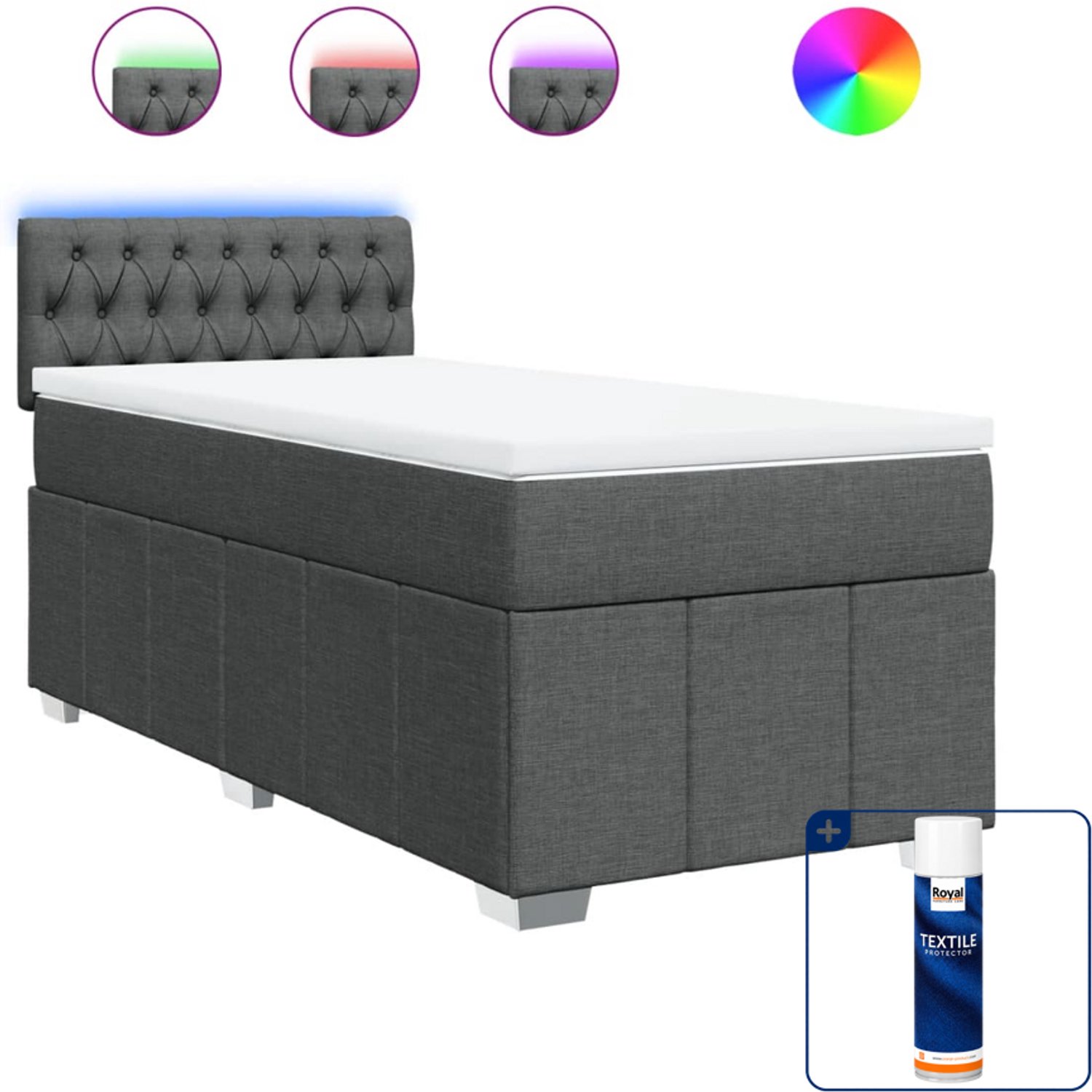 vidaXL boxspring met matras - 90 x 190 cm - stof - donkergrijs - Inclusief textielbeschermer 500 ml