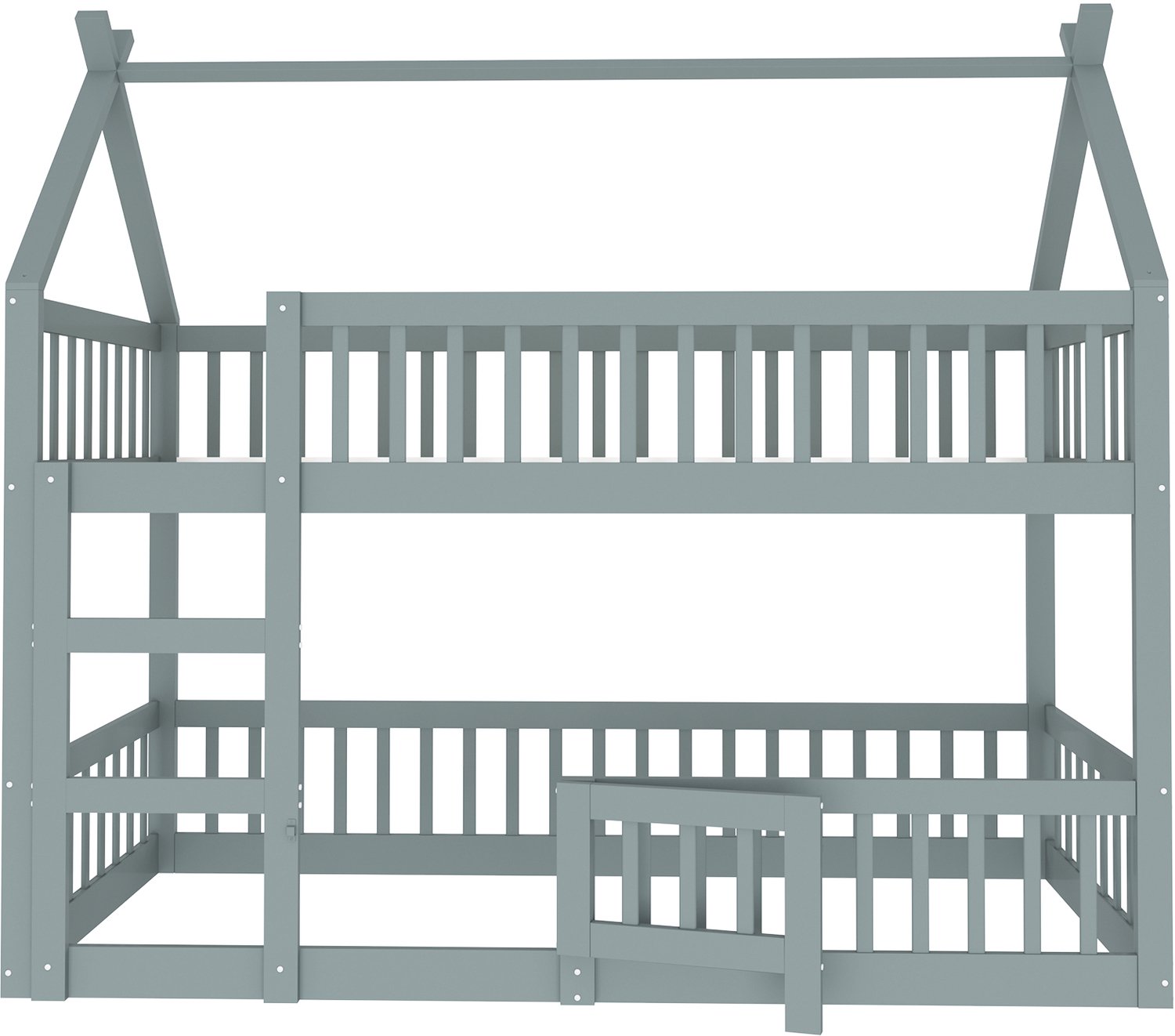 MUVANO Kinderstapelbed 90 x 200 cm - Bedframe van massief hout - Met trap, hoge hekjes en opengaande deur - Twee niveaus voor de kinderkamer - Grijs