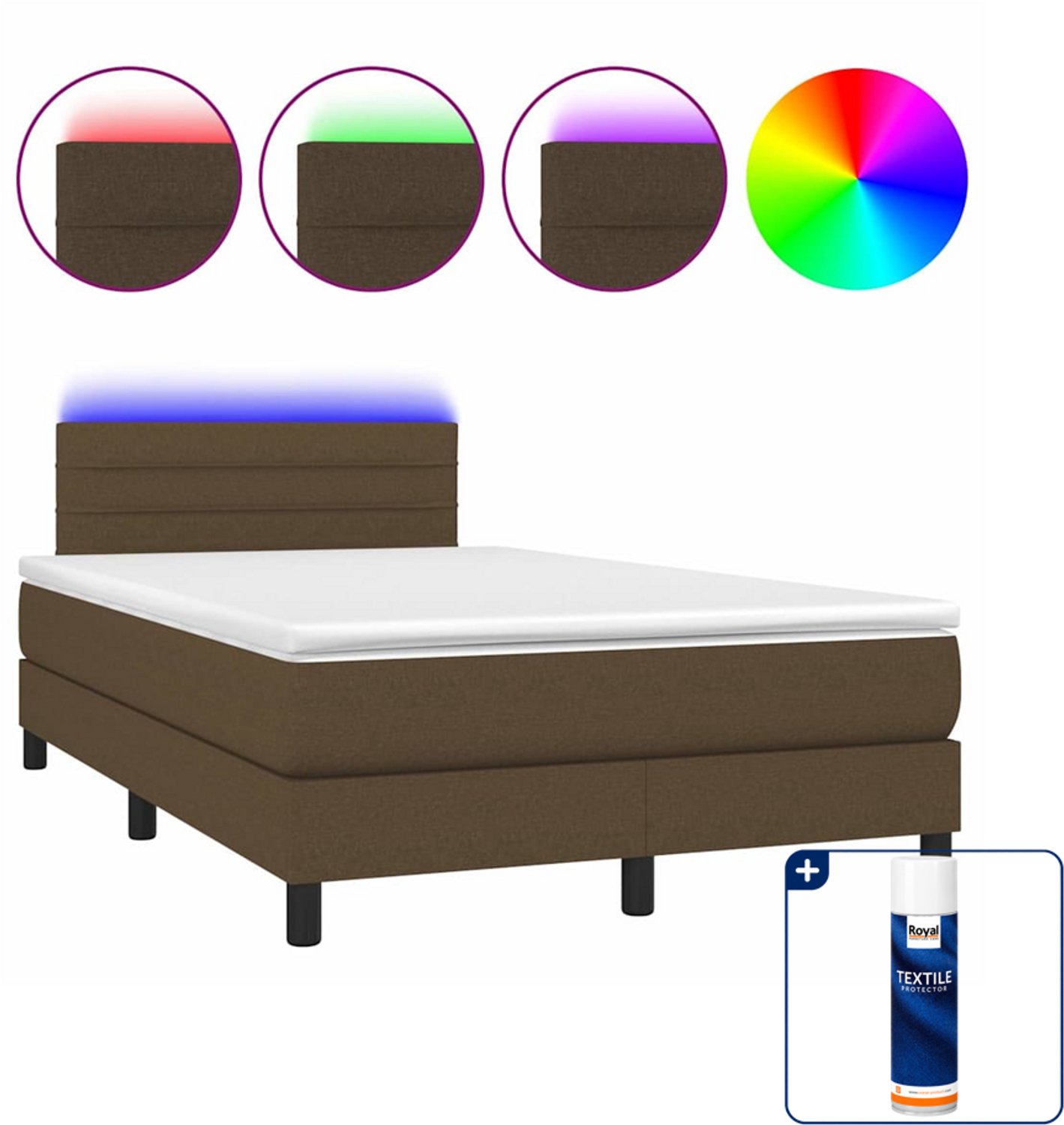 vidaXL boxspring met matras en LED - 120 x 200 cm - donkerbruin - Inclusief textielbeschermer 500 ml