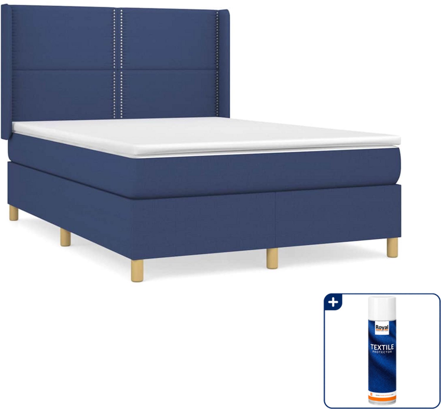 vidaXL boxspring met matras 140 x 190 cm - blauw - Inclusief textielbeschermer 500 ml