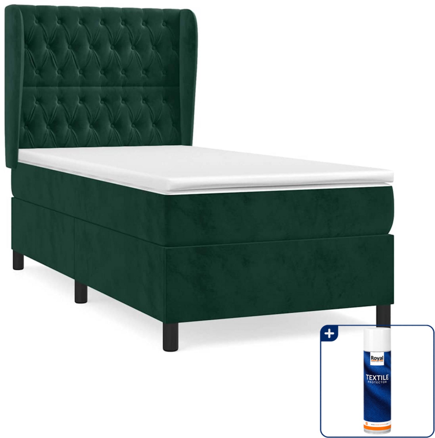 vidaXL boxspring met matras 90 x 200 cm - fluweel - donkergroen - Inclusief textielbeschermer 500 ml
