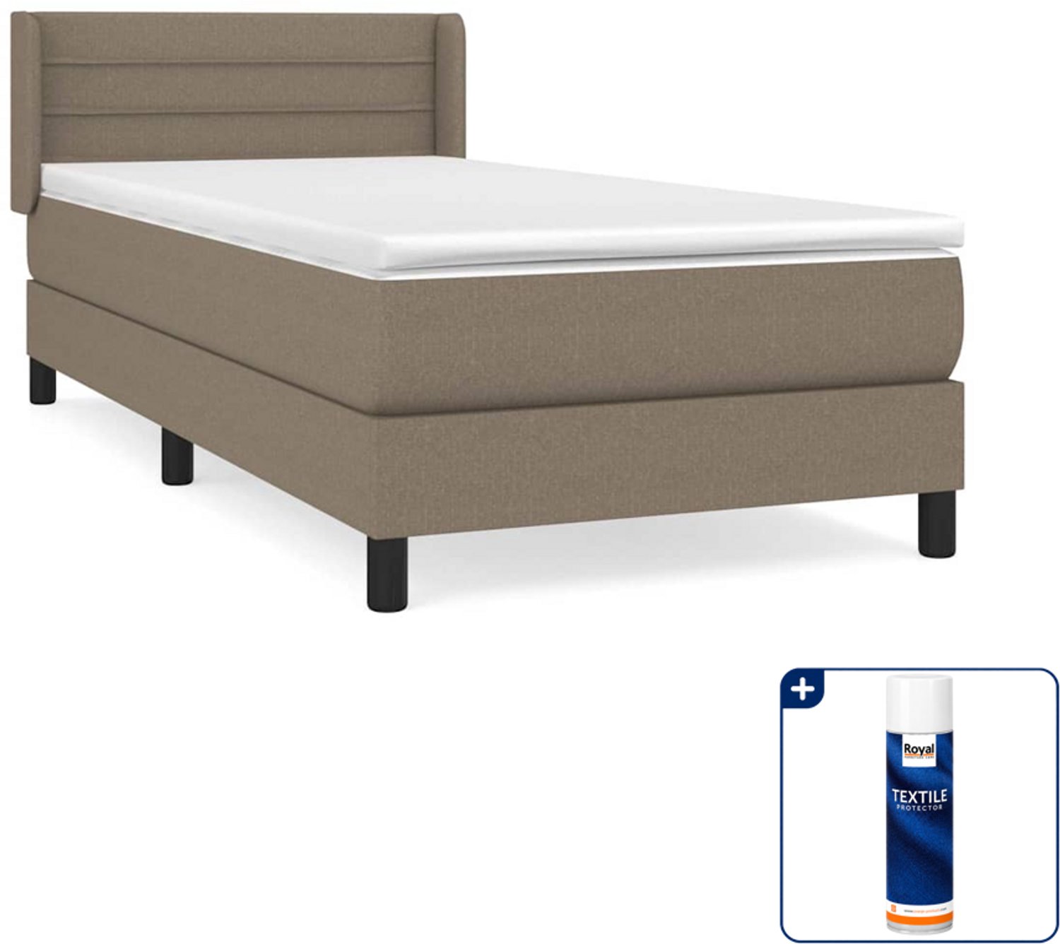 vidaXL boxspring met matras 90 x 190 cm - stof - taupe - Inclusief textielbeschermer 500 ml