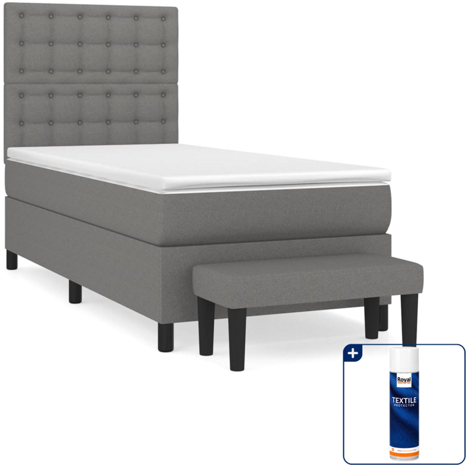vidaXL boxspring met matras en bankje - 100 x 200 cm - donkergrijs - Inclusief textielbeschermer 500 ml