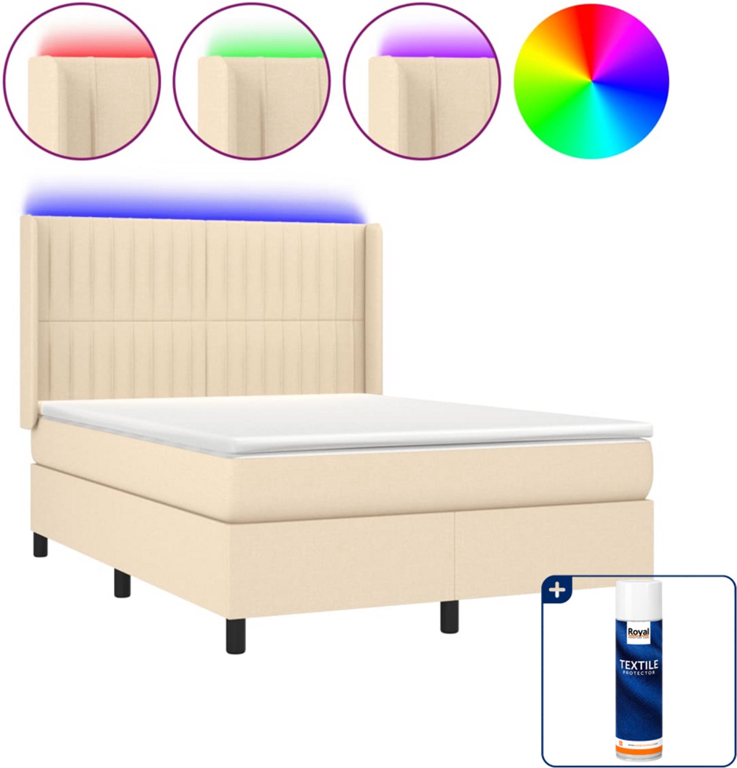 vidaXL Boxspring Small double - 140 x 200 cm - crème - Inclusief textielbeschermer 500 ml