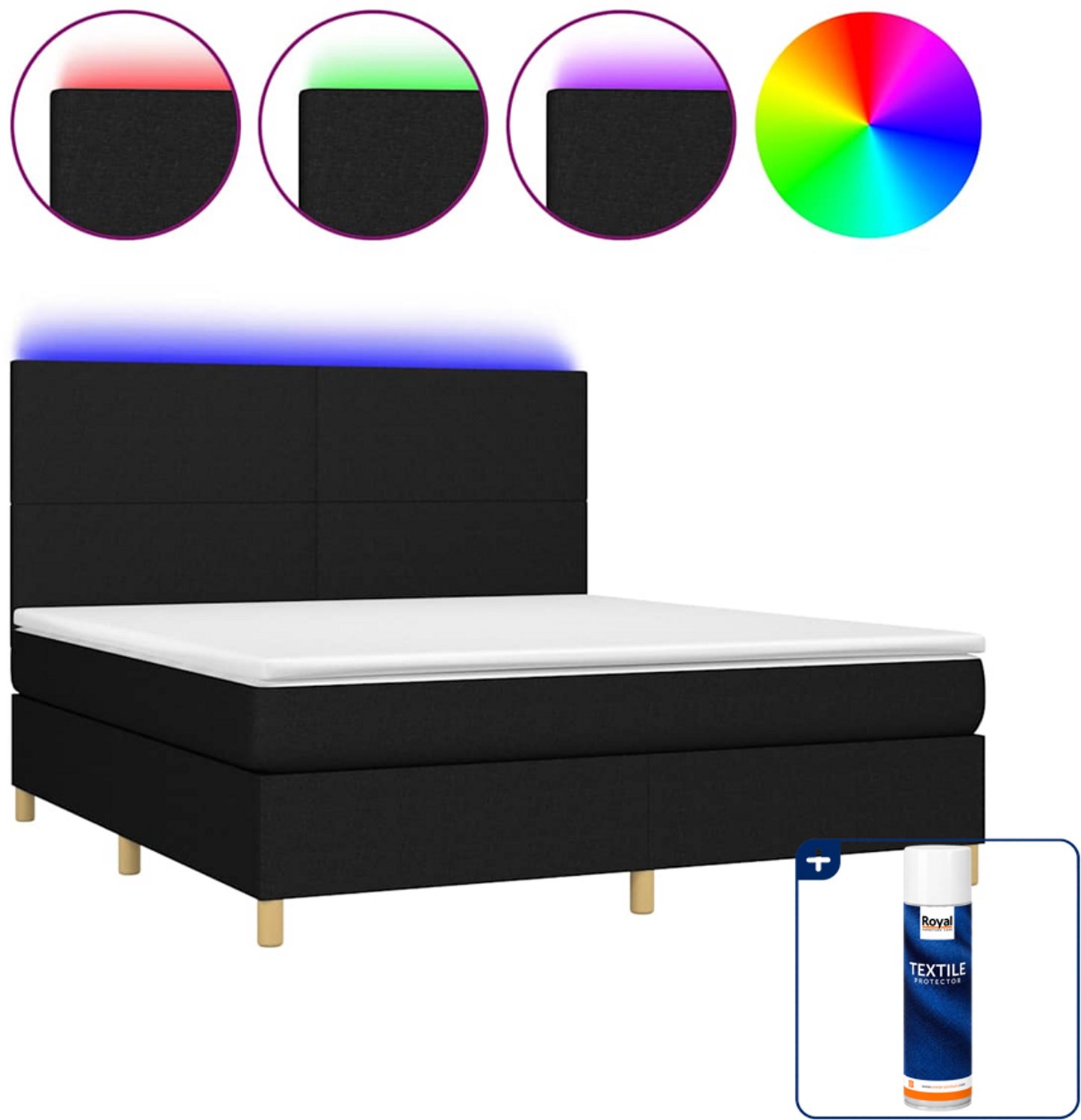 vidaXL Boxspring Queensize - 160 x 200 cm - zwart - Inclusief textielbeschermer 500 ml