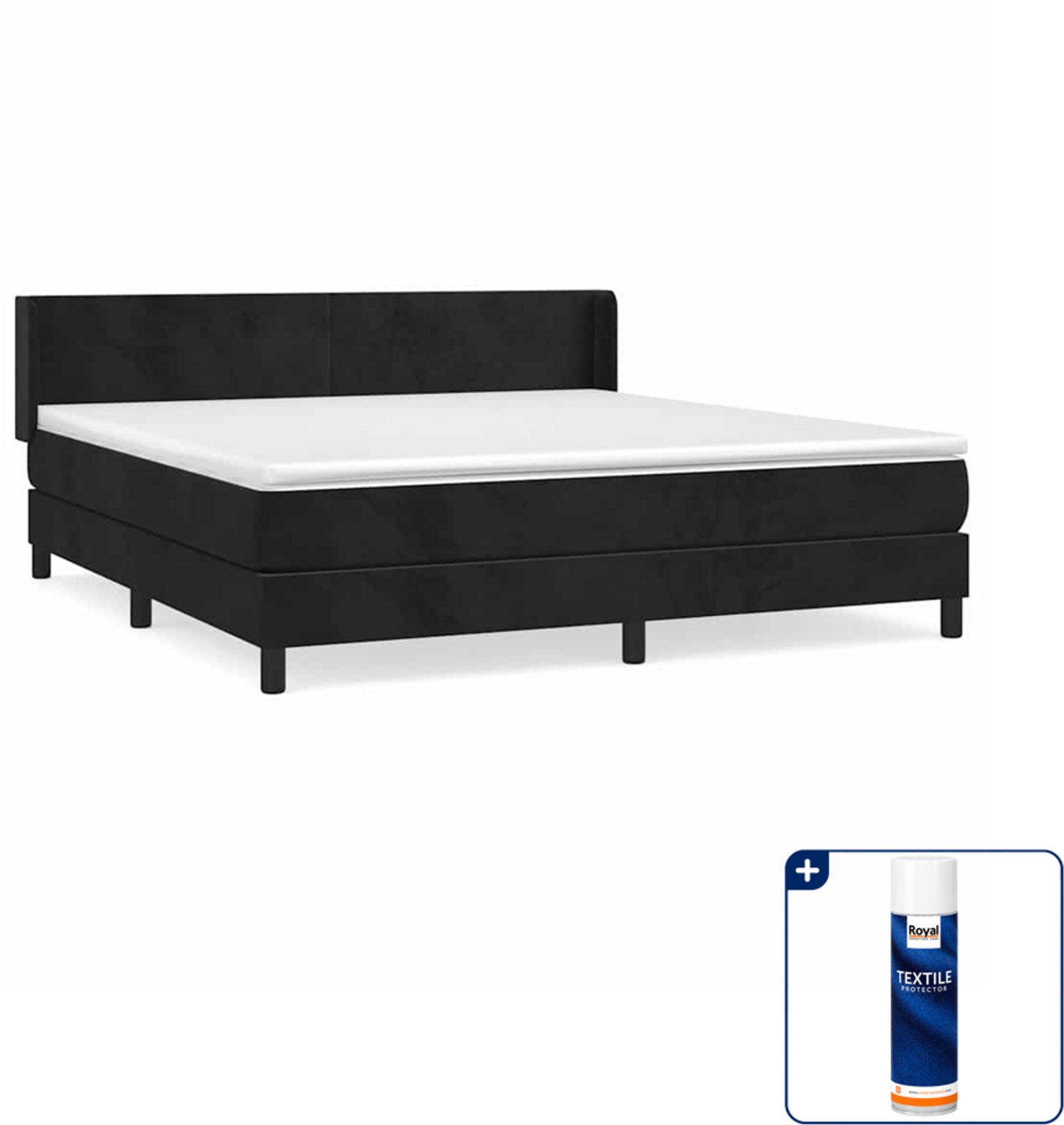 vidaXL boxspring Kingsize - 180 x 200 cm - fluweel - zwart - Inclusief textielbeschermer 500 ml