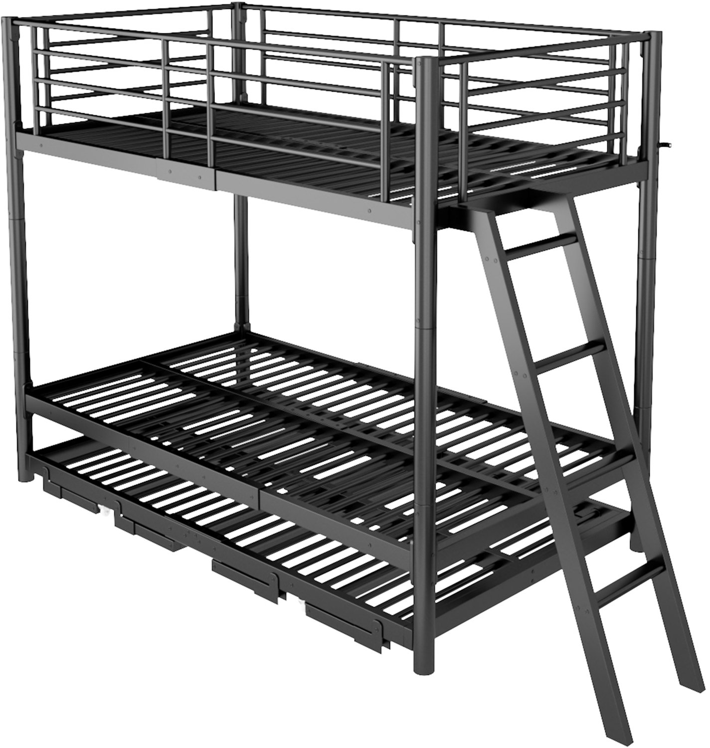 MUVANO Zwart metalen stapelbed met uitschuifbed - 90 x 200 cm - Onderbed uitbreidbaar tot 180 x 200 cm - Ruimtebesparend voor kinder- en logeerkamer