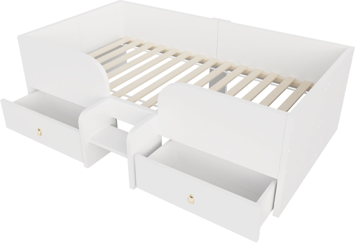 MUVANO Kinderbed 90x200 cm - Eenpersoonsbed met twee grote lades - Hoge bedhekken en opstapje - Multiplex en MDF - Voor de kinderkamer - Wit