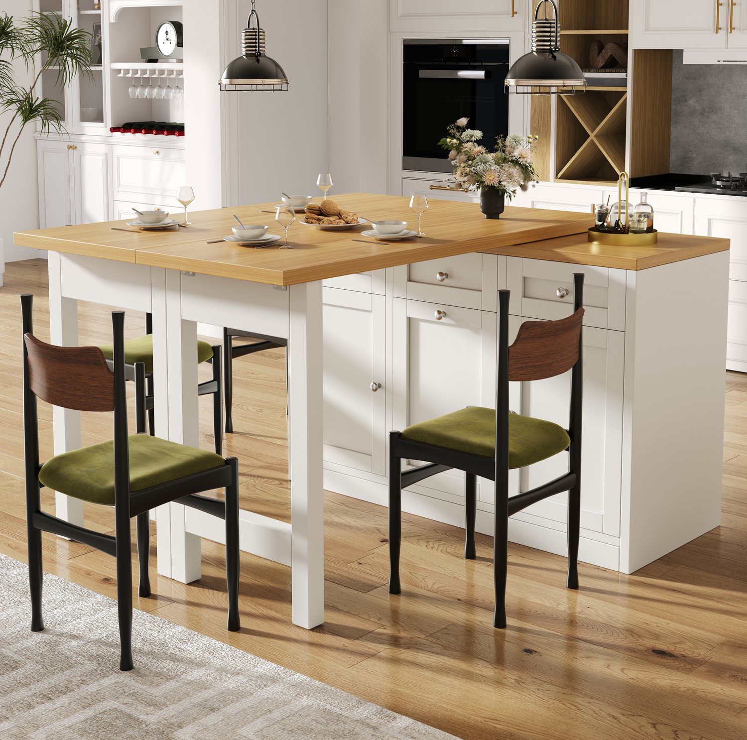 Maisentiel Uitschuifbare, inklapbare bartafel met lade en opbergruimte - wit - 120-200 cm