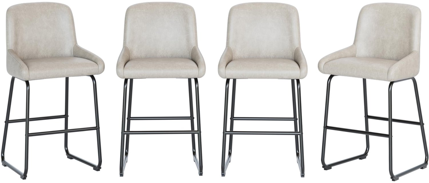 Danky arstoelen Set van 4 - Zithoogte 67 cm voor Kookeiland - Luxe PU Kunstleer met Rugleuning - Metalen Onderstel tot 150 kg Grijs