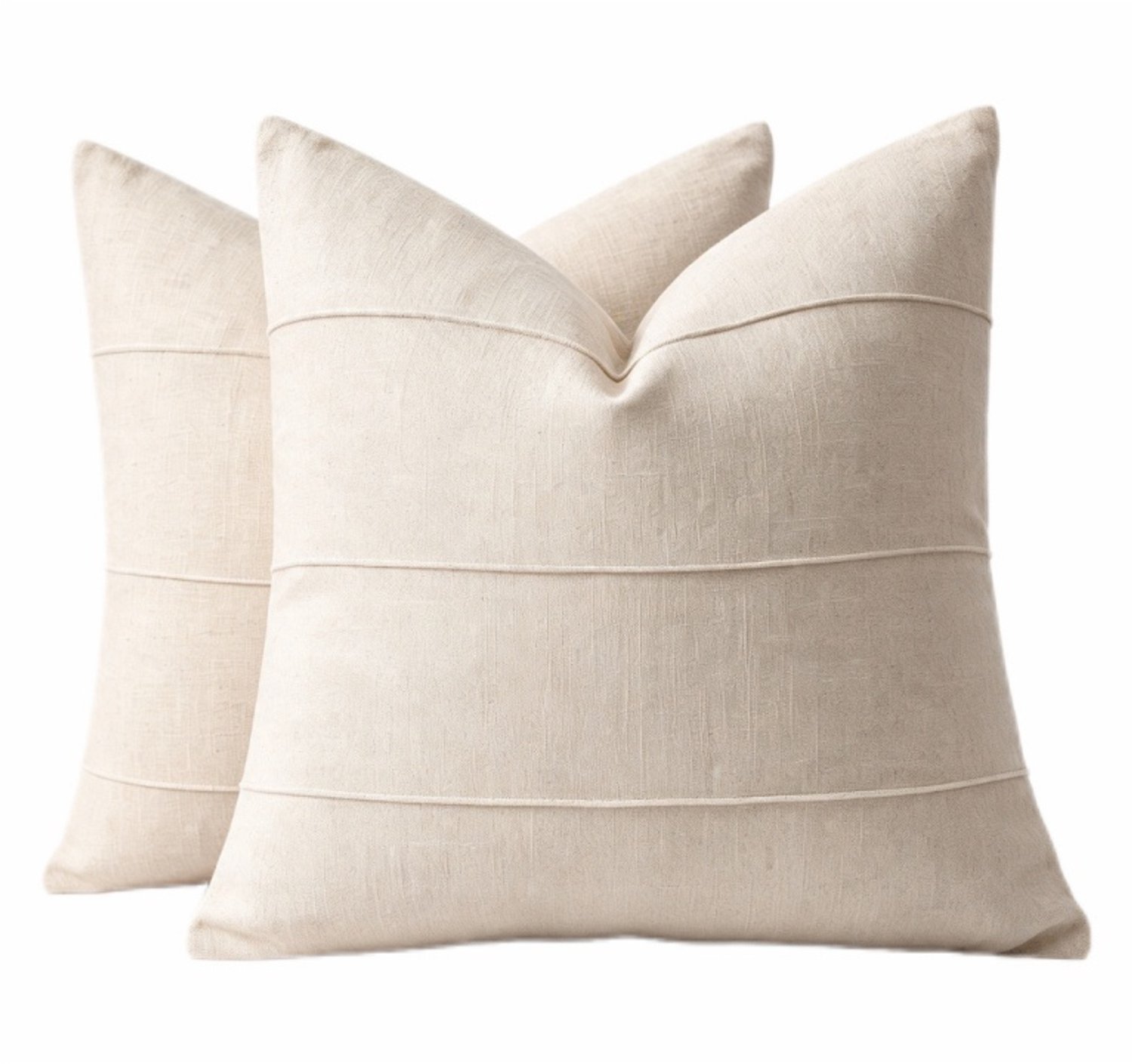 Mrilary Linnen Kussenslopen 50 x 50 cm - Set van 2 Stuks - Effen Natuurbeige Kussenhoes met Strependetail - Zacht Ademend - Decoratieve Kussenhoes voor Bank, Woonkamer en Slaapkamer