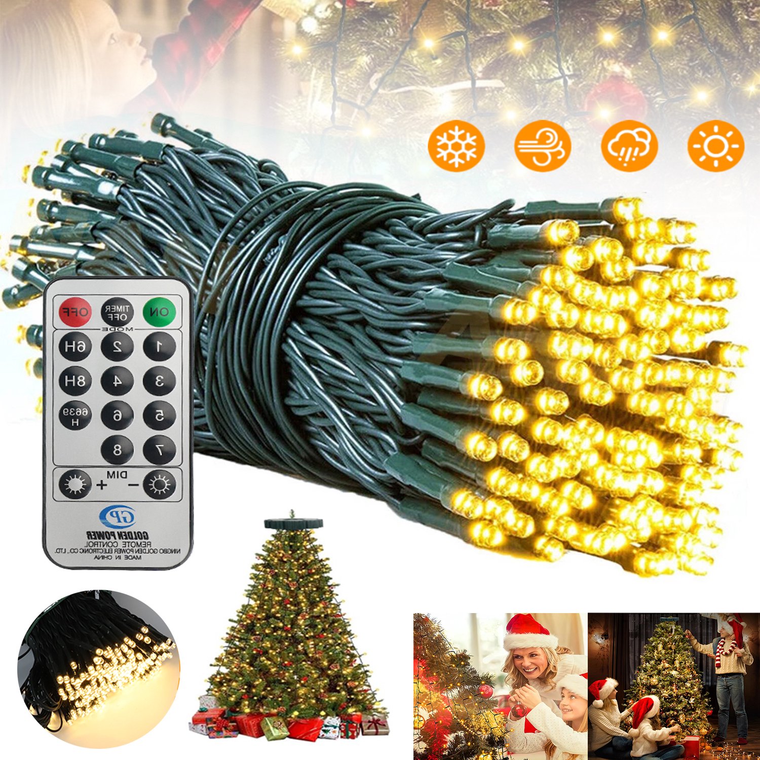 RUPINUS Kerstboomverlichting, Feeën Lampjes, Waterdicht Met Afstandsbediening en Timer, 8 Standen Voor Decoratie Van Kerstbomen, Zowel Binnen Als Buiten