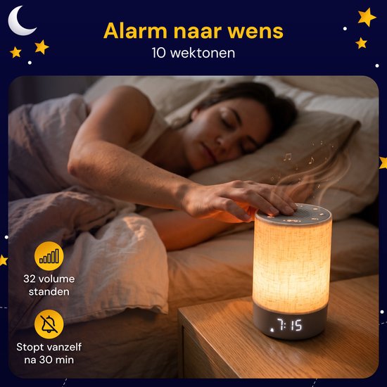 Nuvance Wake Up Light - Lichtwekker - Sunrise Alarm Clock - 30 Geluiden - Wekker met Licht - 10 Kleuren - Nachtlampje - Wekker Lamp - Digitale Wekker van Nuvance — afbeelding 4