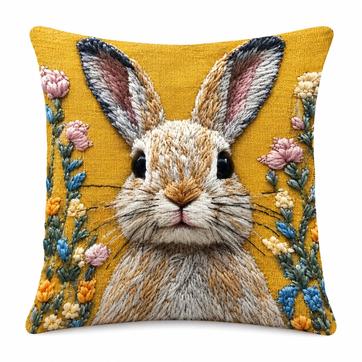 SWGOTA Paas kussenhoes met konijn en bloemen, 45 x 45 cm, vierkante sierkussenhoes voor de bank, zonder binnenkussen geel