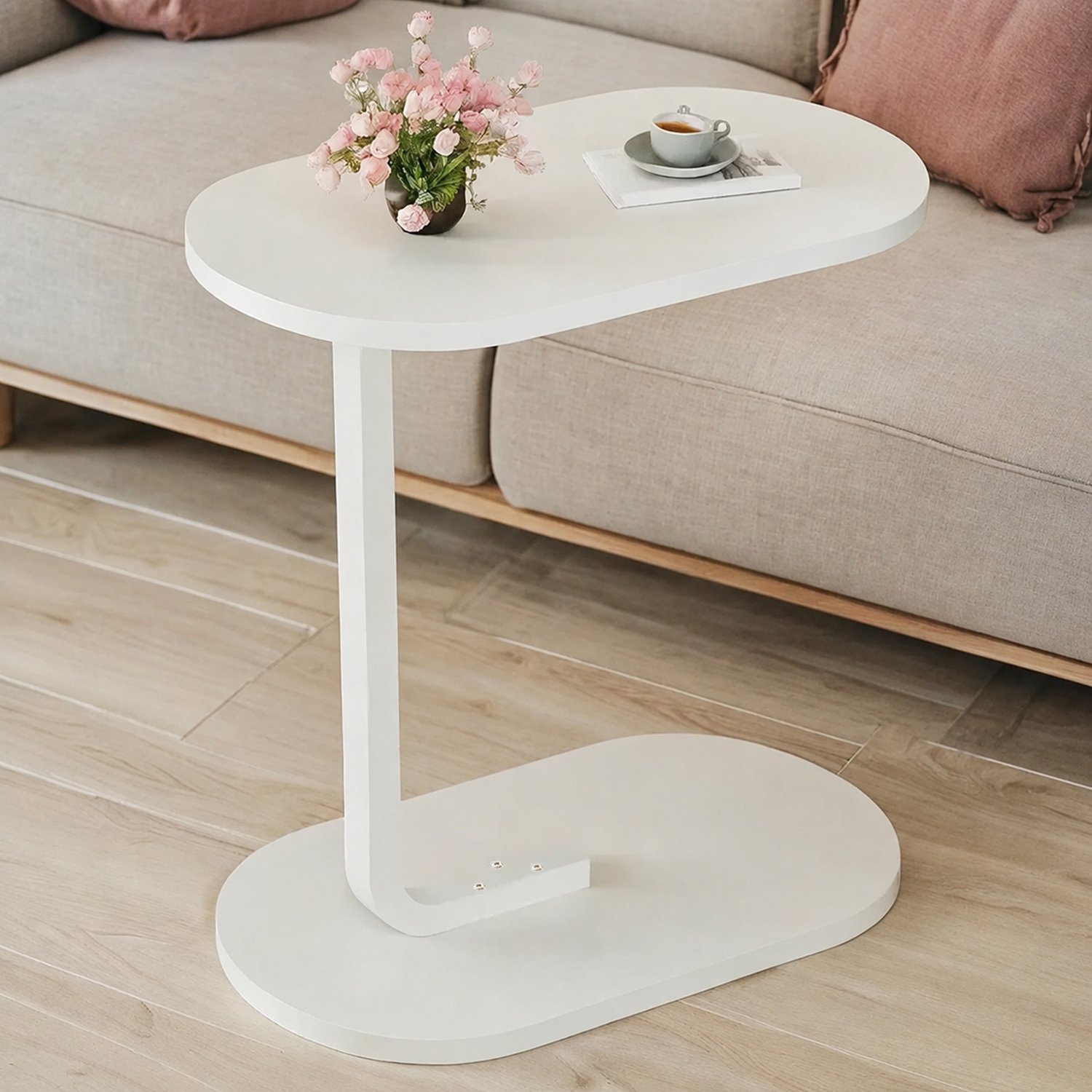 STILVORA Bijzettafel C-vormig – 39,5 x 28,5 x 55 cm – Hout – Wit – Voor Bank en Bed – Ruim Blad voor Boeken en Hapjes – Pootjes Tegen Krassen