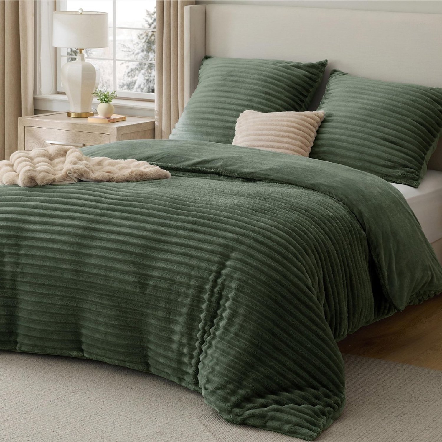 Duraxl Flanellen beddengoed - Olijfgroen - 155 x 220 cm