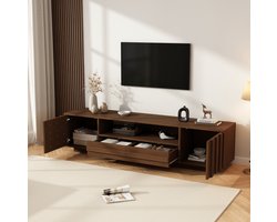 DESMIU Tv-Meubel - 2 Deuren en 2 Lades met Drukopeningssysteem - Voor Woonkamer en Tv's tot 75 Inch - Mdf en Spaanplaat - 180x40x45 cm - Walnootkleur
