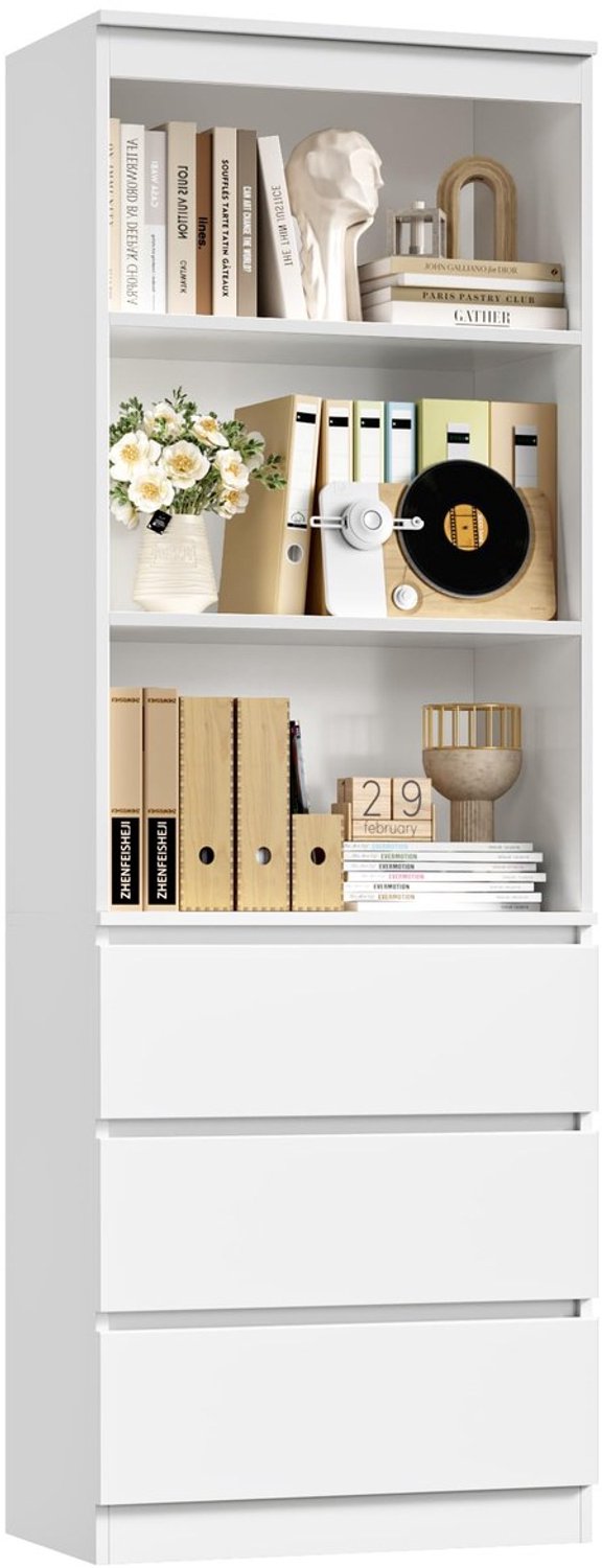 Duraxl Boekenkast - 3 laden - 3 legplanken - 180 cm - Wit hout