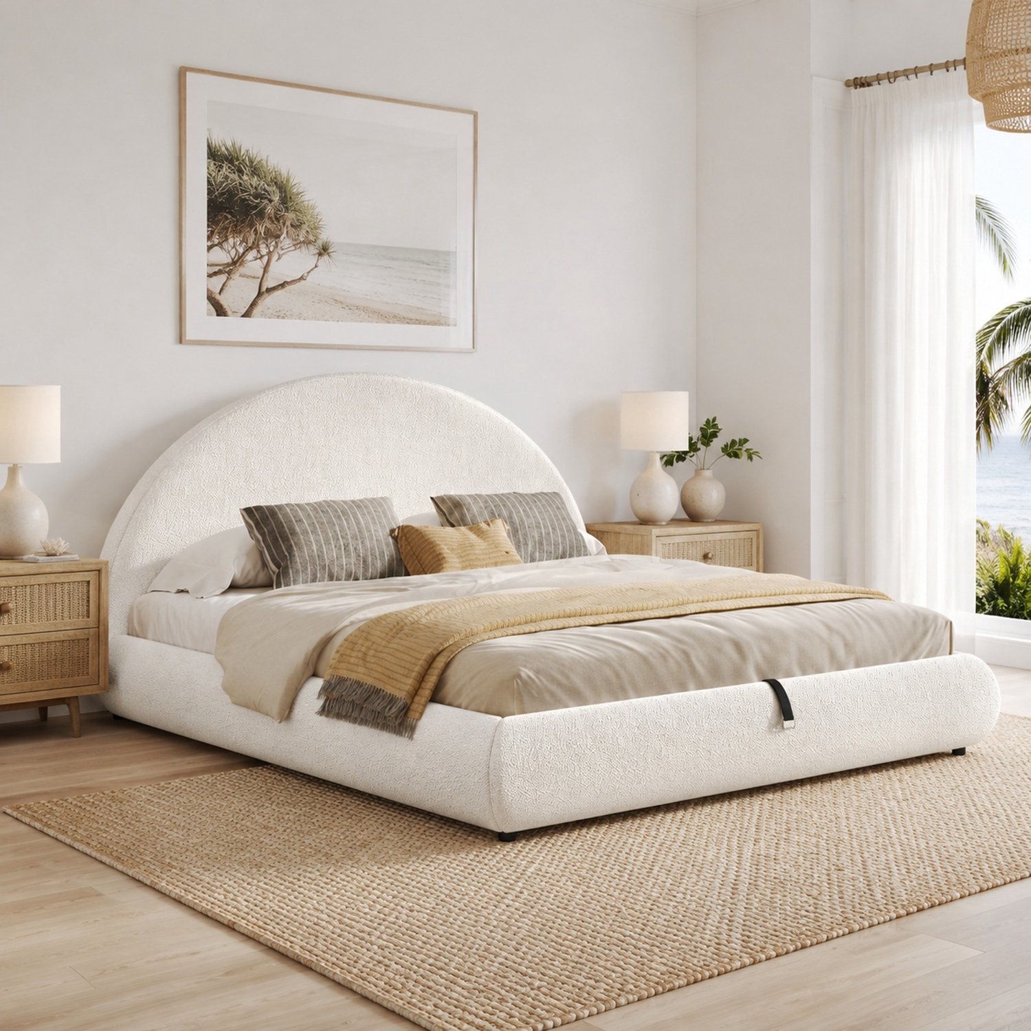 Maisentiel Gestoffeerd tweepersoonsbed 180 x 200 cm - wit bouclé - opbergruimte en lattenbodem