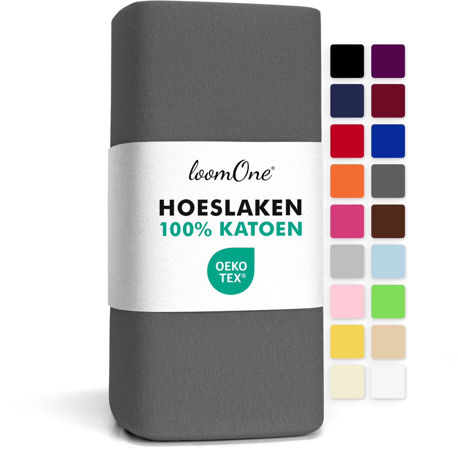 Loom One Hoeslaken – 100% Jersey Katoen – tot 40cm matrasdikte– 160 g/m² – voor Boxspring-Waterbed - Antraciet, foto 2
