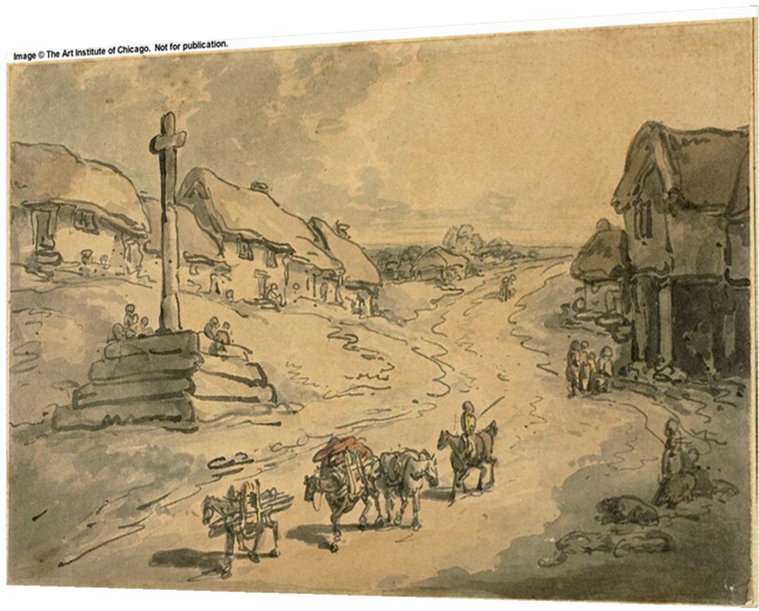 Printen.eu Poster - Landscape with Wayside Cross and Cottages - 16 x 11.2 cm Multicolor