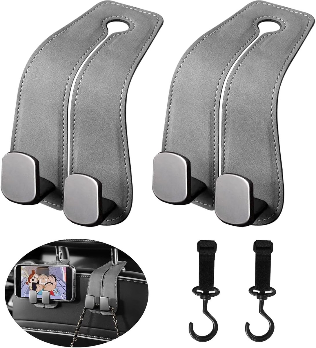 2 Pcs Car Seat Double Hooks Back Hooks, Leather Headrest Holder, Multifunctional Double Hooks for Car Seat Back, Car - ShopVlot